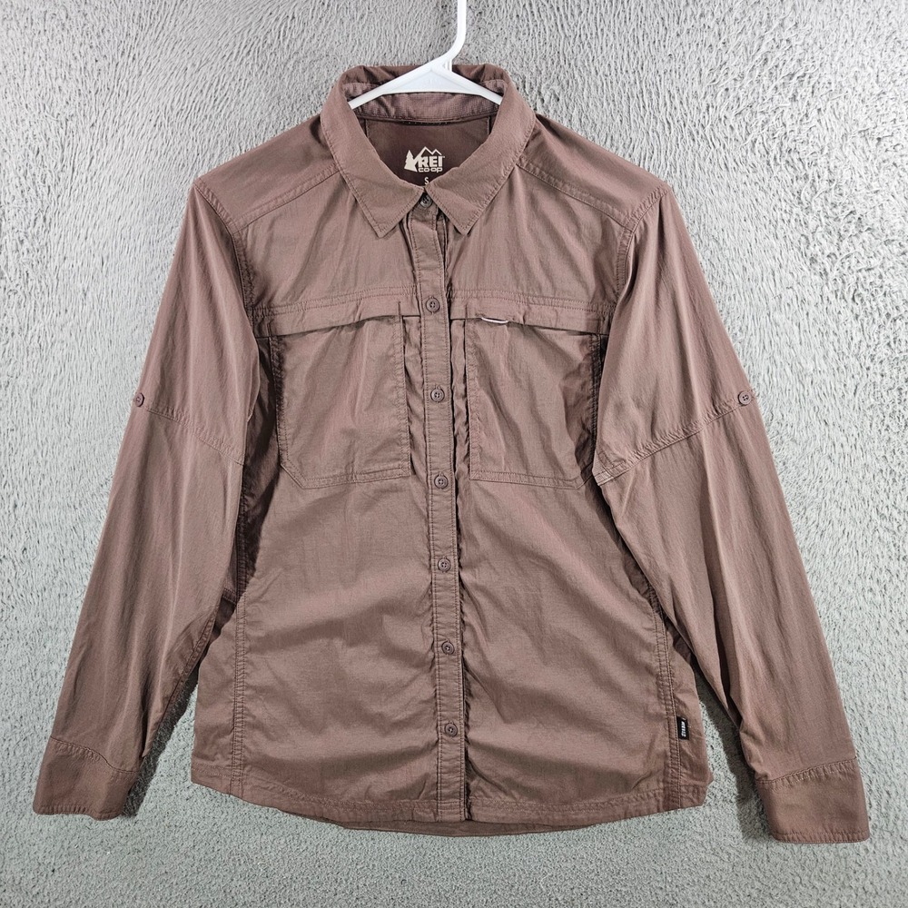 REI Co-op Sahara Women Brown Long Sleeve Hiking Button Down Shirt Small